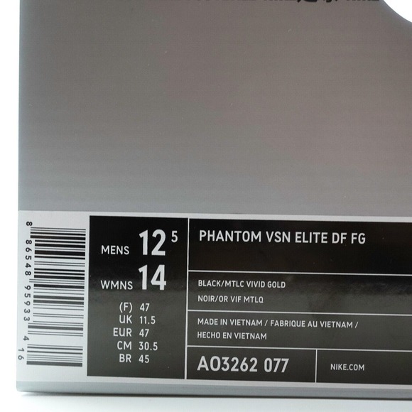 Nike Phantom VSN Elite DF FG Black Gold Soccer Cleats Mens Size 12.5 AO3262-077 - Picture 12 of 12